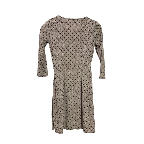 Ann Taylor Loft Brown Beige Basketweave Print Faux Wrap Midi Sheath Dress Size 2 - Picture 3 of 5